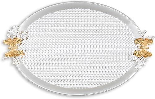 Alisveristime Bandeja de metal con diseño otomano con asas de mariposa, (dimensiones 13 x 8.5 pulgadas, 0.78 pulgadas de altura), (peso 10.58