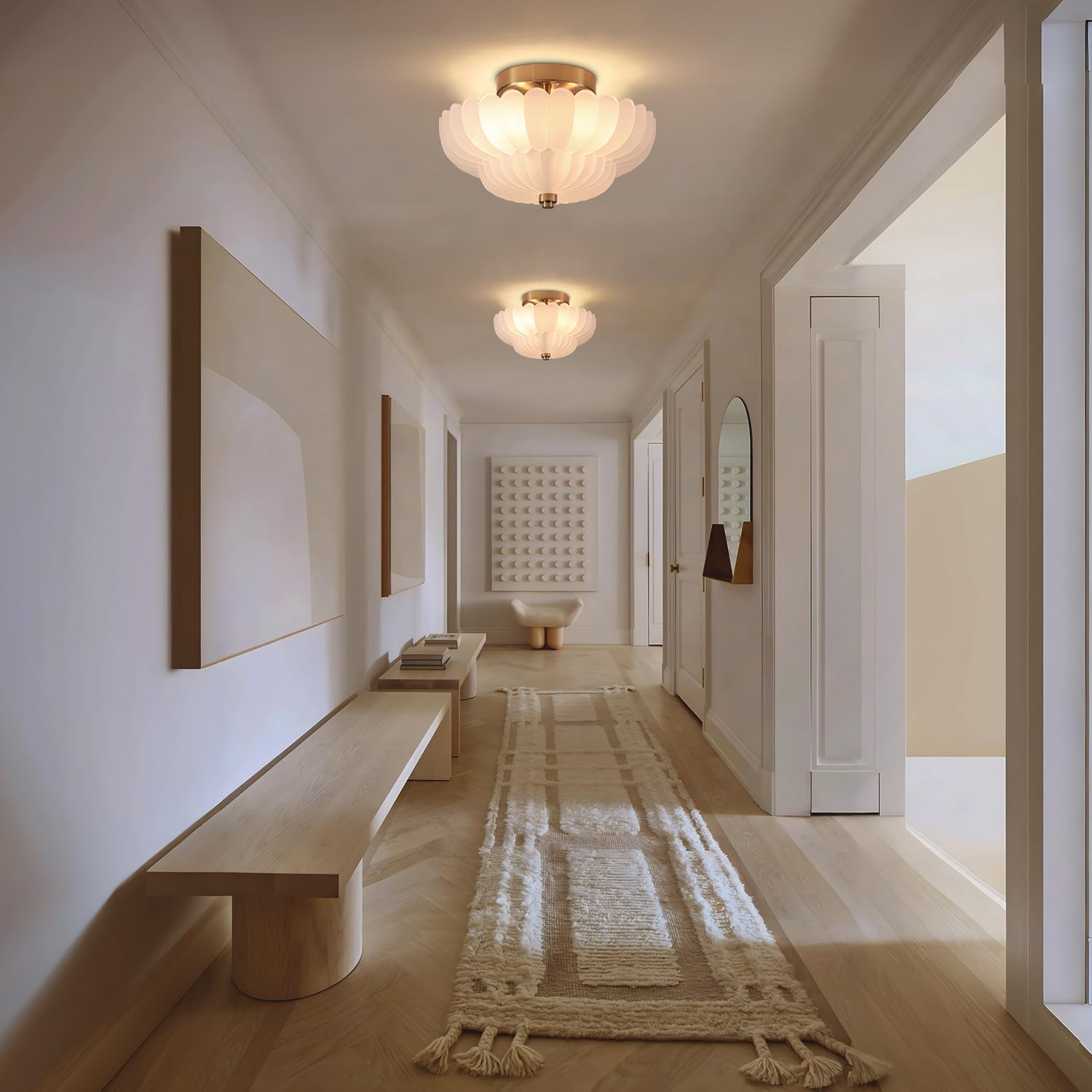 Gold Flush Mount Ceiling Light - 11.6”Modern Semi Flush Mount Ceiling Light Fixture with Milk Glass，mid Century Close to Ceiling Light for Bedroom, Living Room, Hallway, Entryway