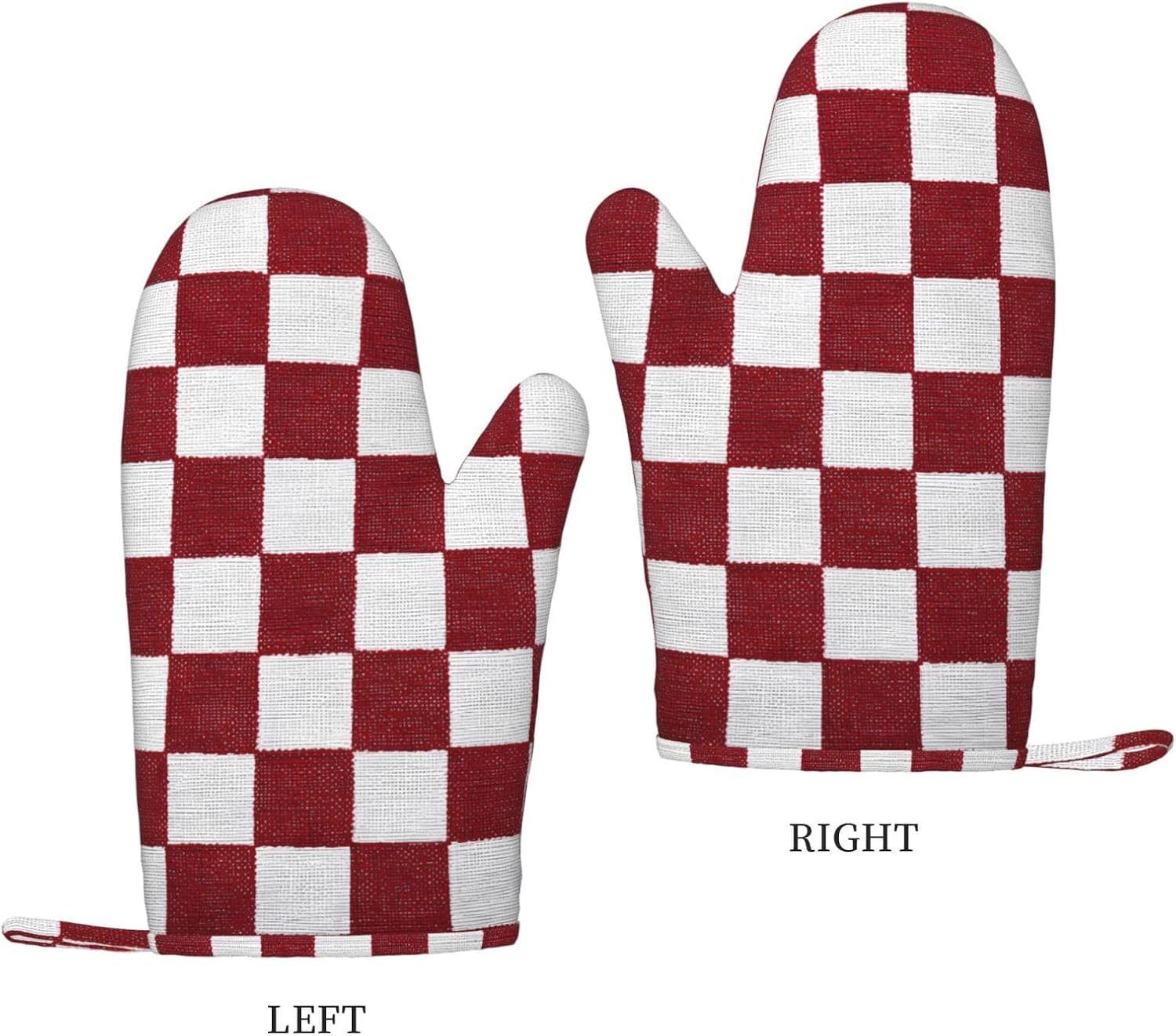 Red and White Checkered 4pcs Oven Mitts and Pot Holders Sets for Kitchen, Silicone Oven Gloves Non-Slip Potholders Hot Pads for Baking Cooking