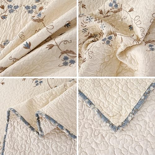 Miniatura 7 de vctops - Juego de colcha de 3 piezas, elegante, con bordado floral, de tamaño queen extragrande, 100% algodón, reversible y de retazos, 1 colcha y 2