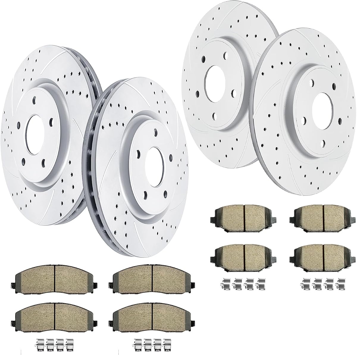 Kit de frenos delantero y trasero Acinoparts para Chrysler Town & Country Dodge Grand | Caravan Journey Ram C/V Frenos perforados y ranurados Rotores de freno de cerámica Rotor delantero de 12,99 pulgadas Rotor trasero de 12,91 pulgadas