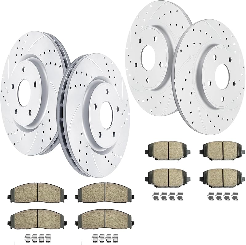 Kit de frenos delantero y trasero Acinoparts para Chrysler Town & Country Dodge Grand | Caravan Journey Ram C/V Frenos perforados y ranurados Rotores de freno de cerámica Rotor delantero de 12,99 pulgadas Rotor trasero de 12,91 pulgadas