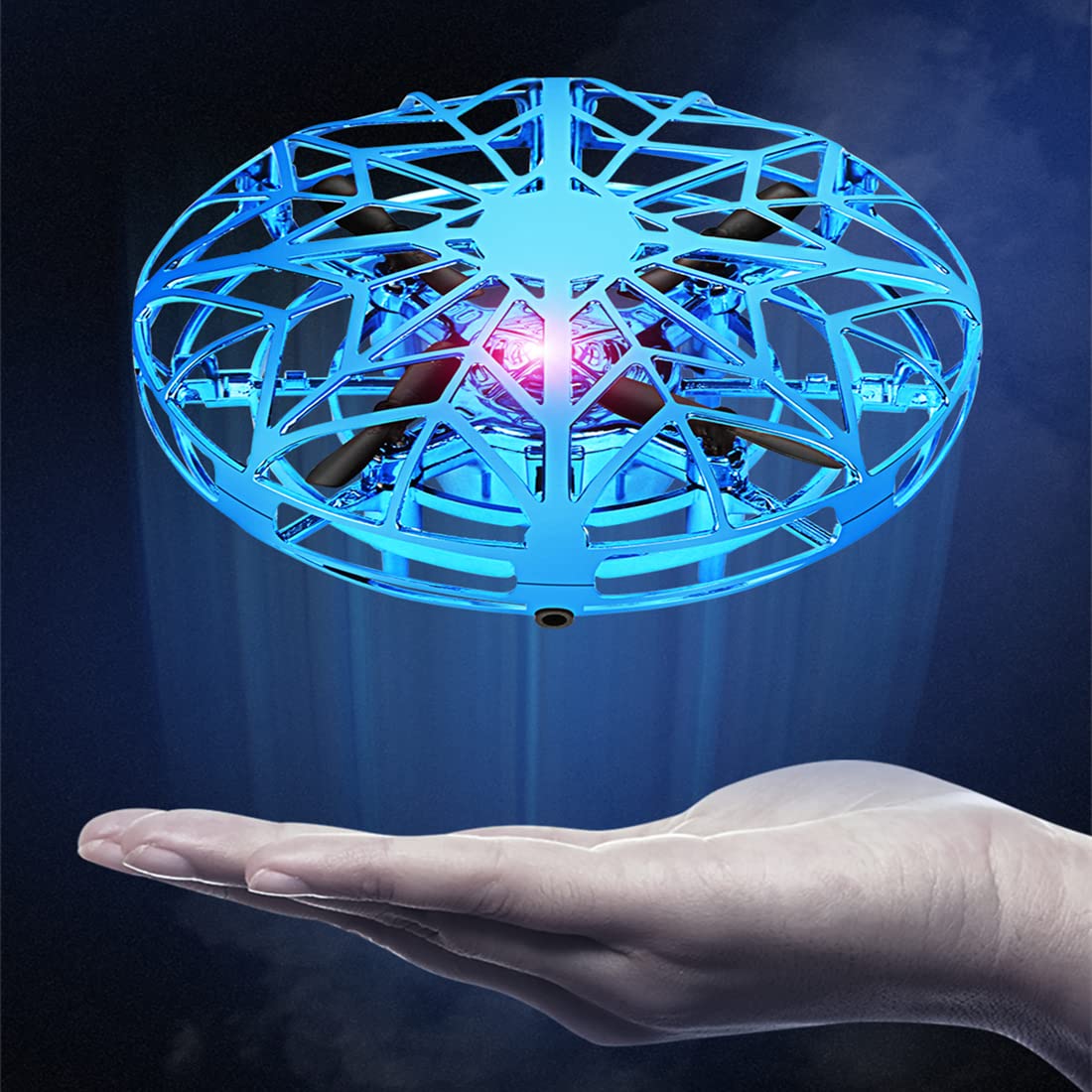 KAISAN UFO Mini Drones with LED Lights, Kids Flying Toys Hand Controlled Helicopter RC Quadcopter Infrared Induction Remote Control Aeroplanes Flying Toy for Boys Girls Christmas Gifts (Blue)