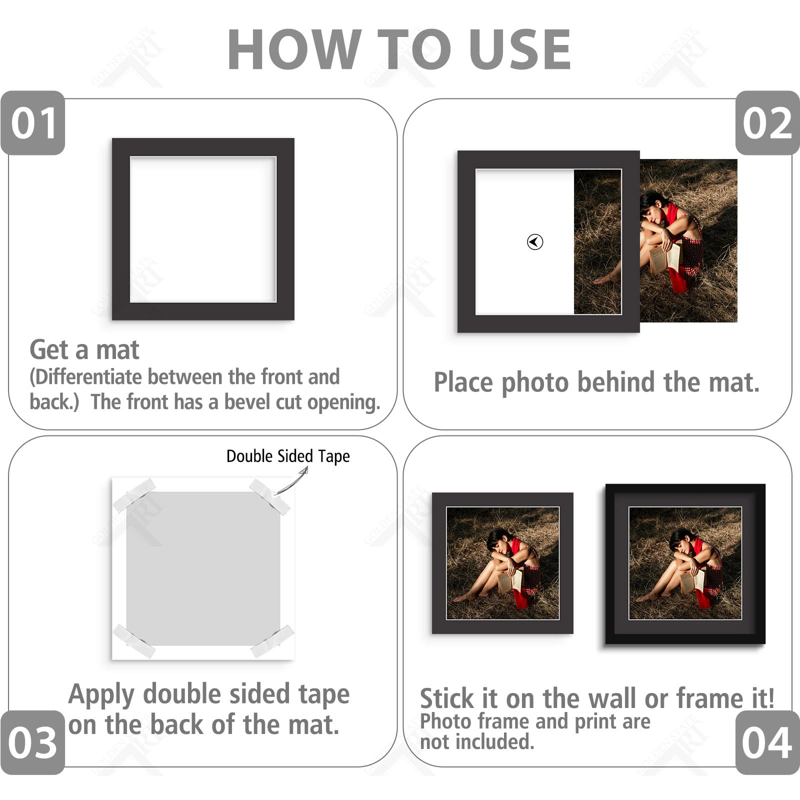 Golden State Art, Lot de 10 passe-partout noirs sans acide 30,5 x 30,5 cm pour photos de 25,4 x 25,4 cm