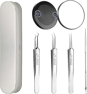 Punti Neri Rimozione Set di Schiaccia Brufoli da 6 Pezzi, Set di Blackhead Remover Togli Punti Neri Strumento per la Rimozione di Punti Neri In Acciaio Inossidabile di Alta Qualità con Specchio