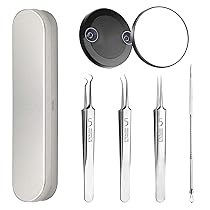 Punti Neri Rimozione Set di Schiaccia Brufoli da 6 Pezzi, Set di Blackhead Remover Togli Punti Neri Strumento per la Rimozione di Punti Neri In Acciaio Inossidabile di Alta Qualità con Specchio