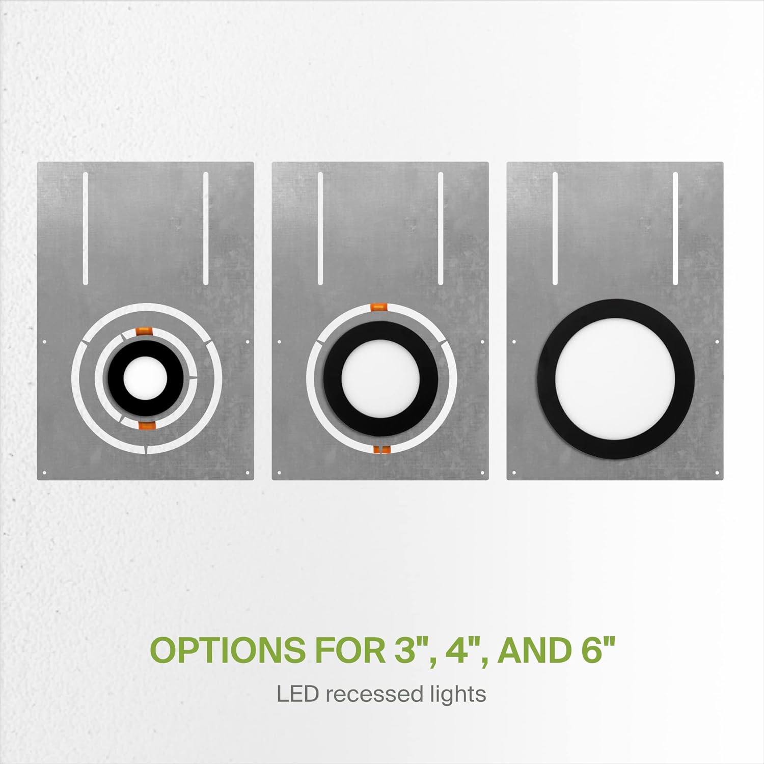 ASD 13 Inch New Construction Mounting Plate with Asymmetric Round Hole - 3/4/6 Inch Flat Steel Rough in Wafer Light Bracket, Shallow LED Recessed Lighting Housing, 24 Pack