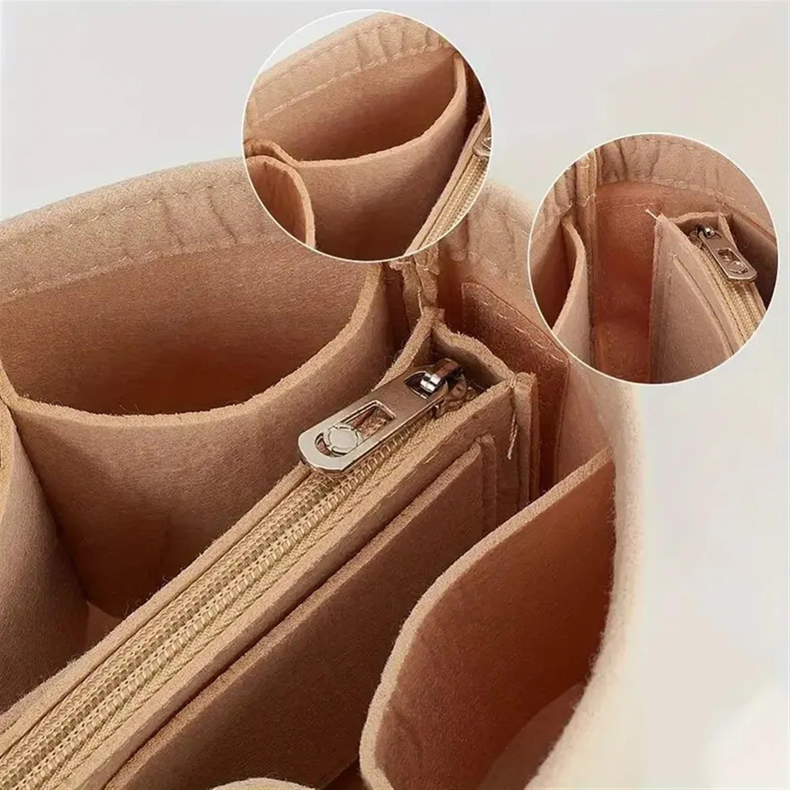 Organizador de bolso tela fieltro, bolsa inserción, organizador portátil, cilíndrica multifuncional, accesorios, 2 uds para Bolso con Cremallera(Gray)