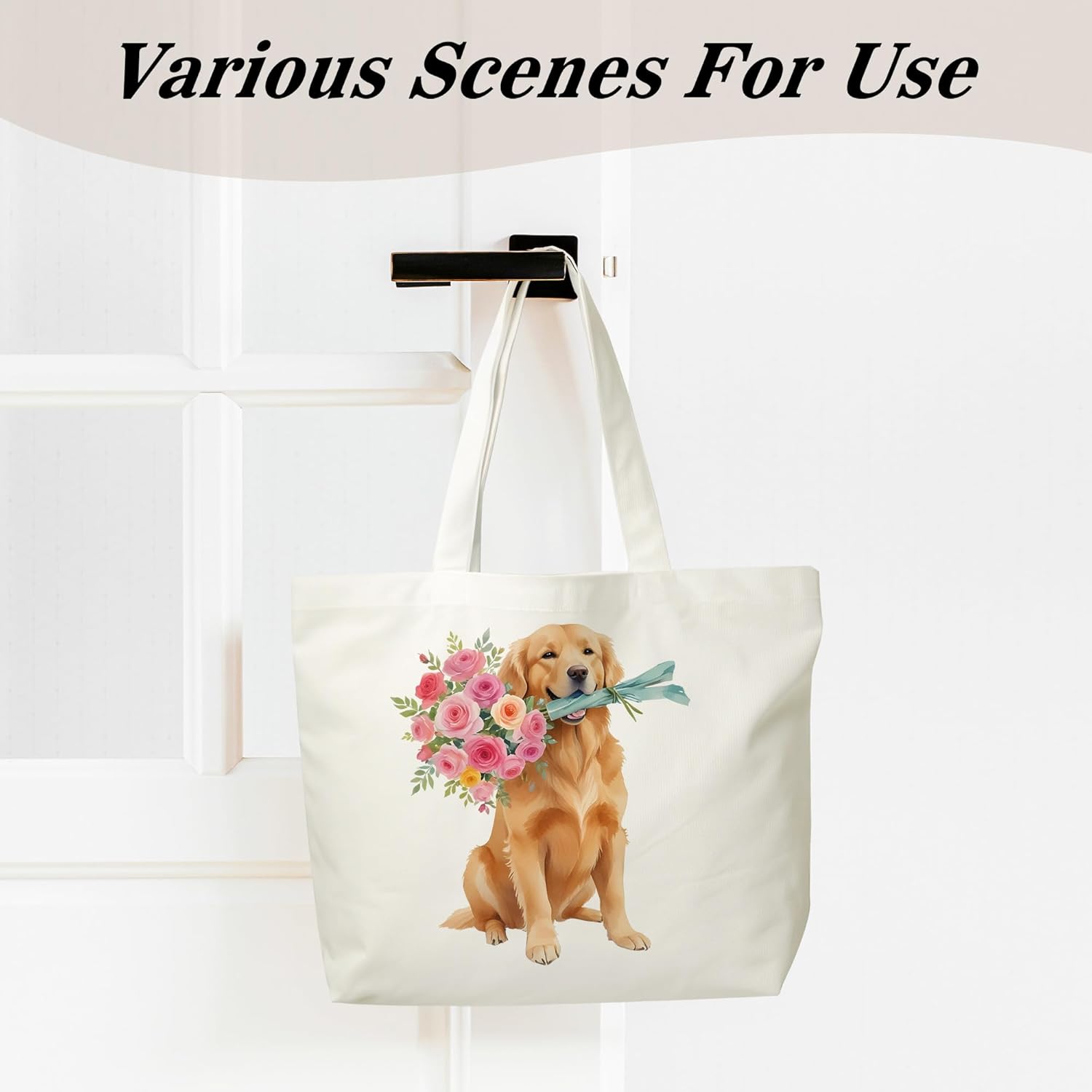 Dog Tote Bag, Golden Retriever Gifts, Puppy Gifts Bag For Women, Doggie Totes For Dog Lovers, Grocery Canvas Shopping Bags For Women, E04 - Image 5