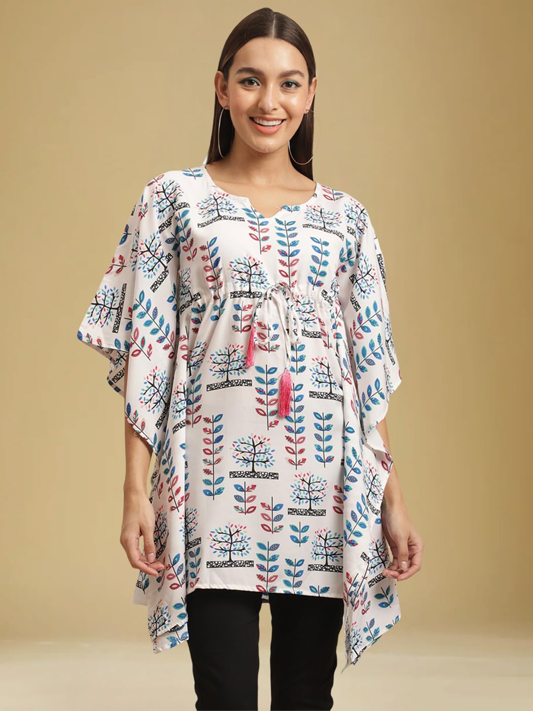 Tee Projekt Casual Crepe Kimino Sleeves Women's Kaftan Dress Ll Kaftan Casual & Everyday Kurta (Pack Of 2) Orange-Pink