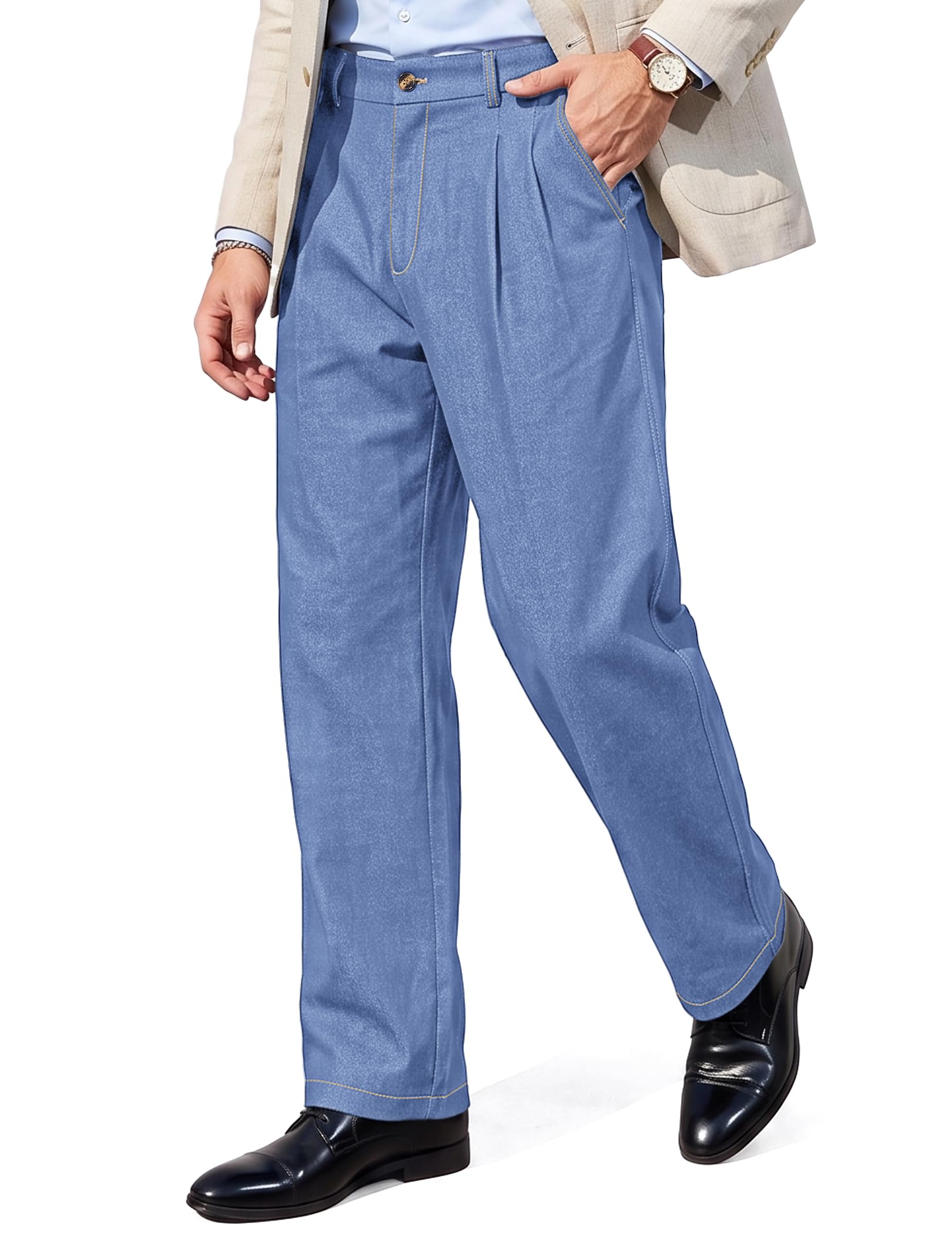 TARAINYA Anzughose Herren Baggy Chino Hosen Modern Business S-4XL | Bundfaltenhose, Stoffhose, Freizeit, Vintage Old Money Stil, Lockerer Schnitt, Weites Bein, Elastikbund mit Gürtelschlaufen