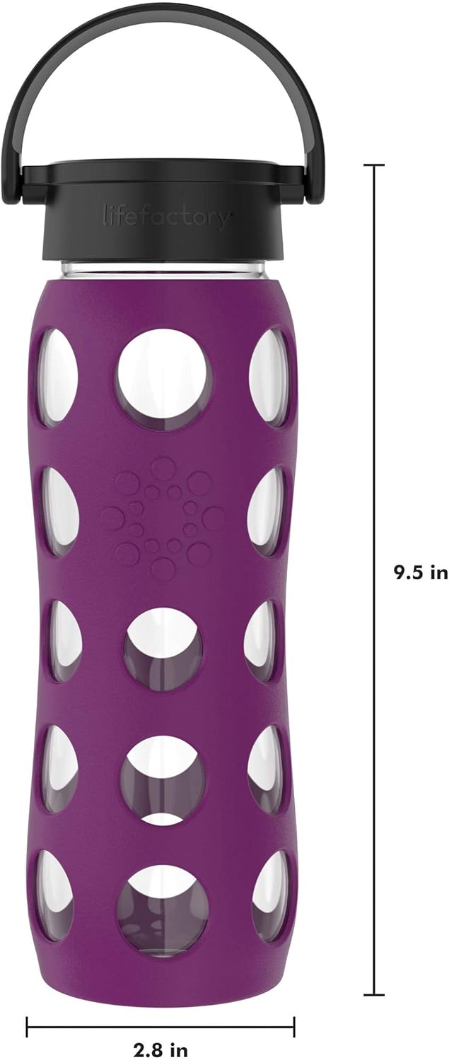 Lifefactory 22-Ounce BPA-Free Glass Water Bottle with Classic Cap and Protective Silicone Sleeve, Plum - Image 6