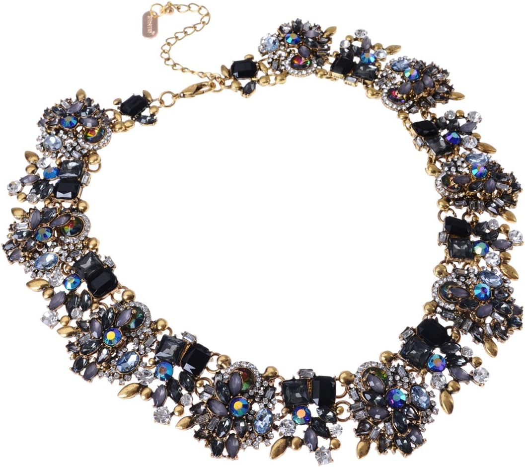 Crystal Rhinestone Statement Necklace, Vintage Chunky Chain Choker Collar Bib Statement Necklace Fashion Costume Jewelry Necklaces for Women