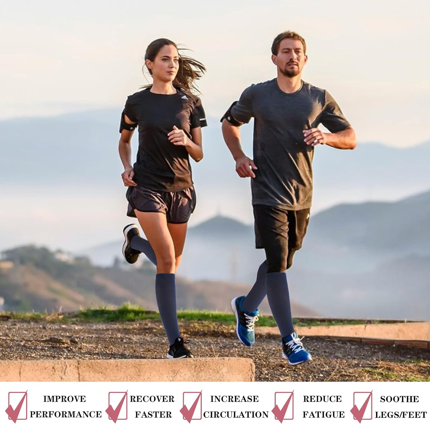 6 Pairs Compression Socks for Women and Men Circulation, 20-30 mmhg Support for Athletic Running, Hiking, Nurse, Recovery