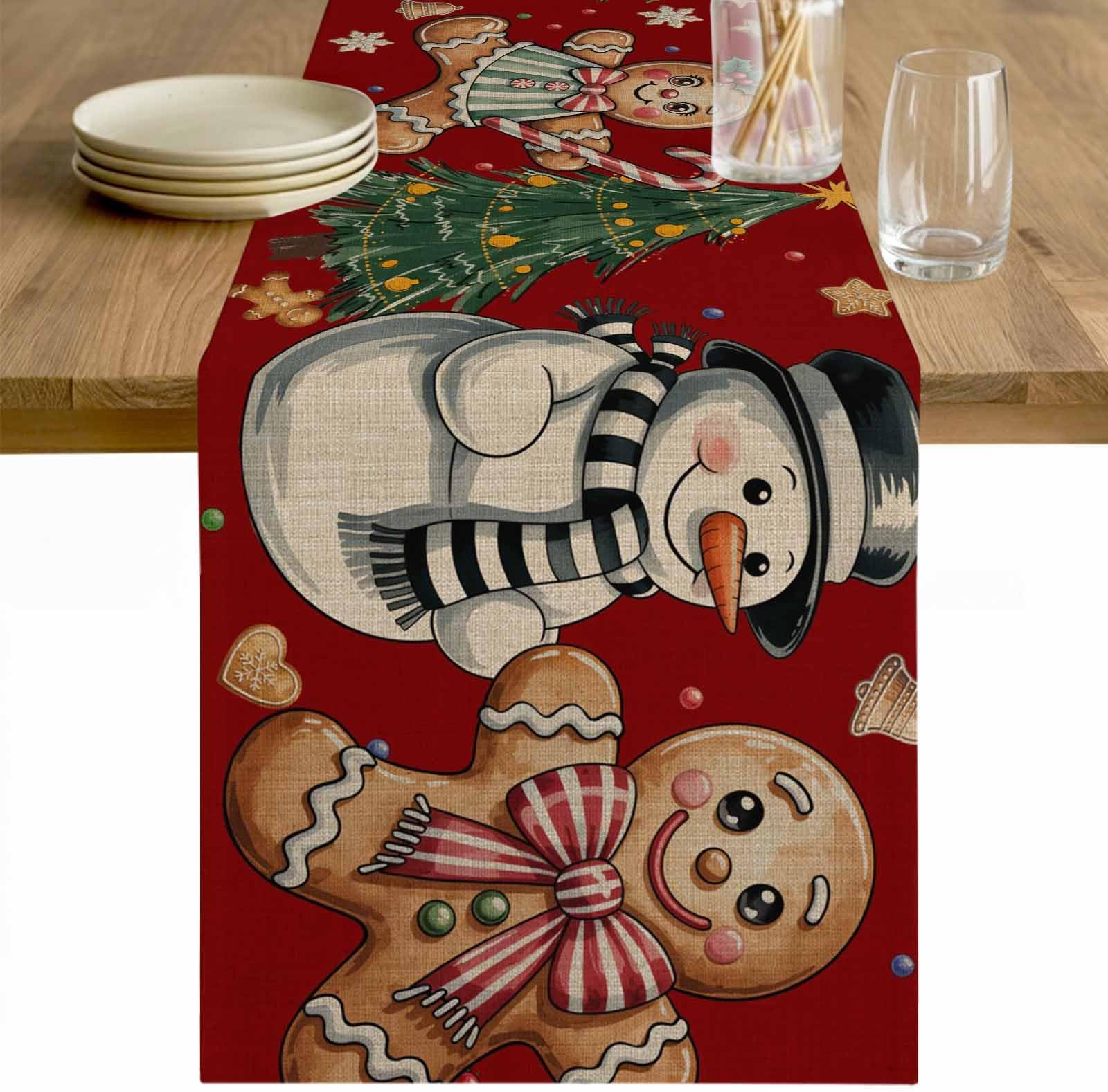 Red Christmas Table Runners 48 Inches Long, Short Coffee Table Runner, Xmas Tree Gingerbread Snowman Winter Farmhouse Tablerunners Decorative Dress Scarves for Kitchen Island/Dining Table 13"x48"