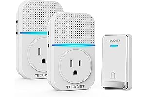 TECKNET Wireless Doorbell Chimes for Home, Self-Powered Doorbell with 60 Chimes, LED Light