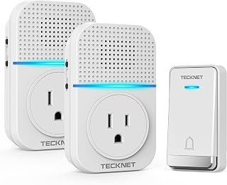 TECKNET Self-Powered Wireless Doorbell Kit - No Batteries, IP66 Waterproof, 1300ft Range, 60 Chimes, Extra Socket, 110dB Volume (White)