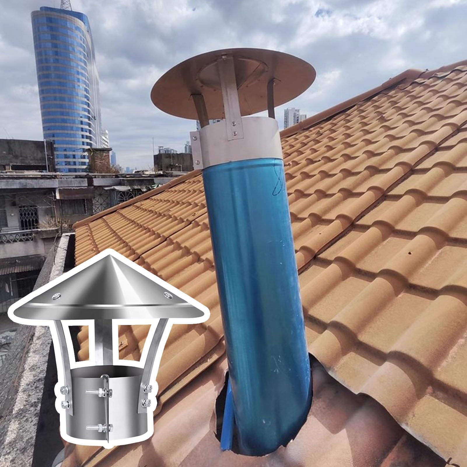 LMMIAOZ Adjustable Chimney Rain Cap and Cover for Stove Fireplace Vent, Prevents Water Intrusion and Debris