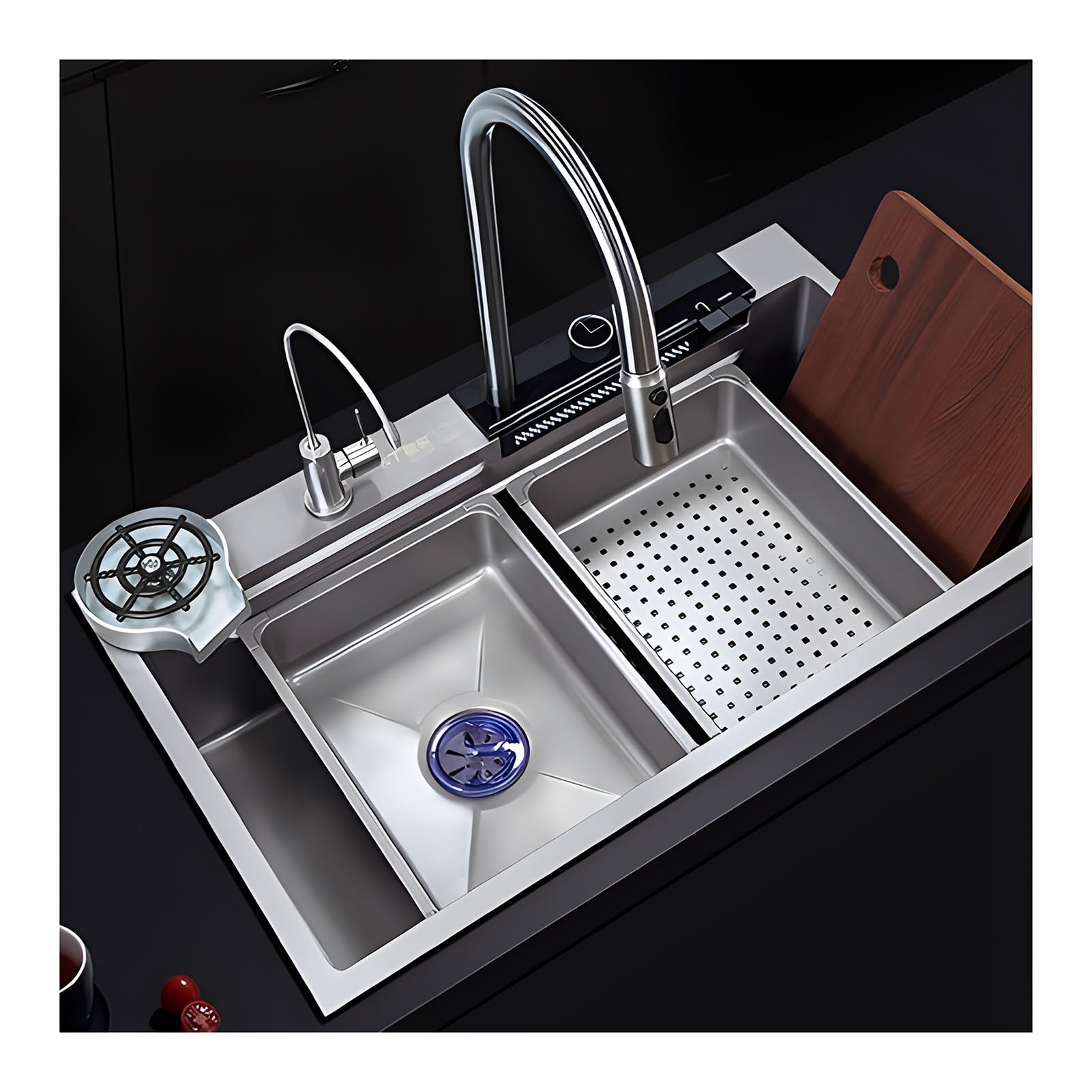 Gljtuo A Stainless Steel Kitchen Sink With Digital Display Faucet Nd Glass Rinser For Modern Workstations,-68X45x22cm