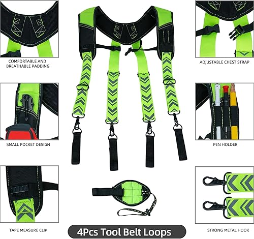 Miniatura 2 de KUNN Tirantes magnéticos para cinturón de herramientas, tirantes reflectantes de seguridad para trabajo, arnés de bolsa de herramientas para hombre
