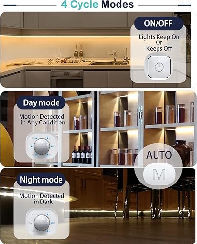 Miniatura 3 de Luces para debajo del gabinete, tira de luces LED con sensor de movimiento enchufable para interiores con adaptador aprobado por UL FCC, atenuador y