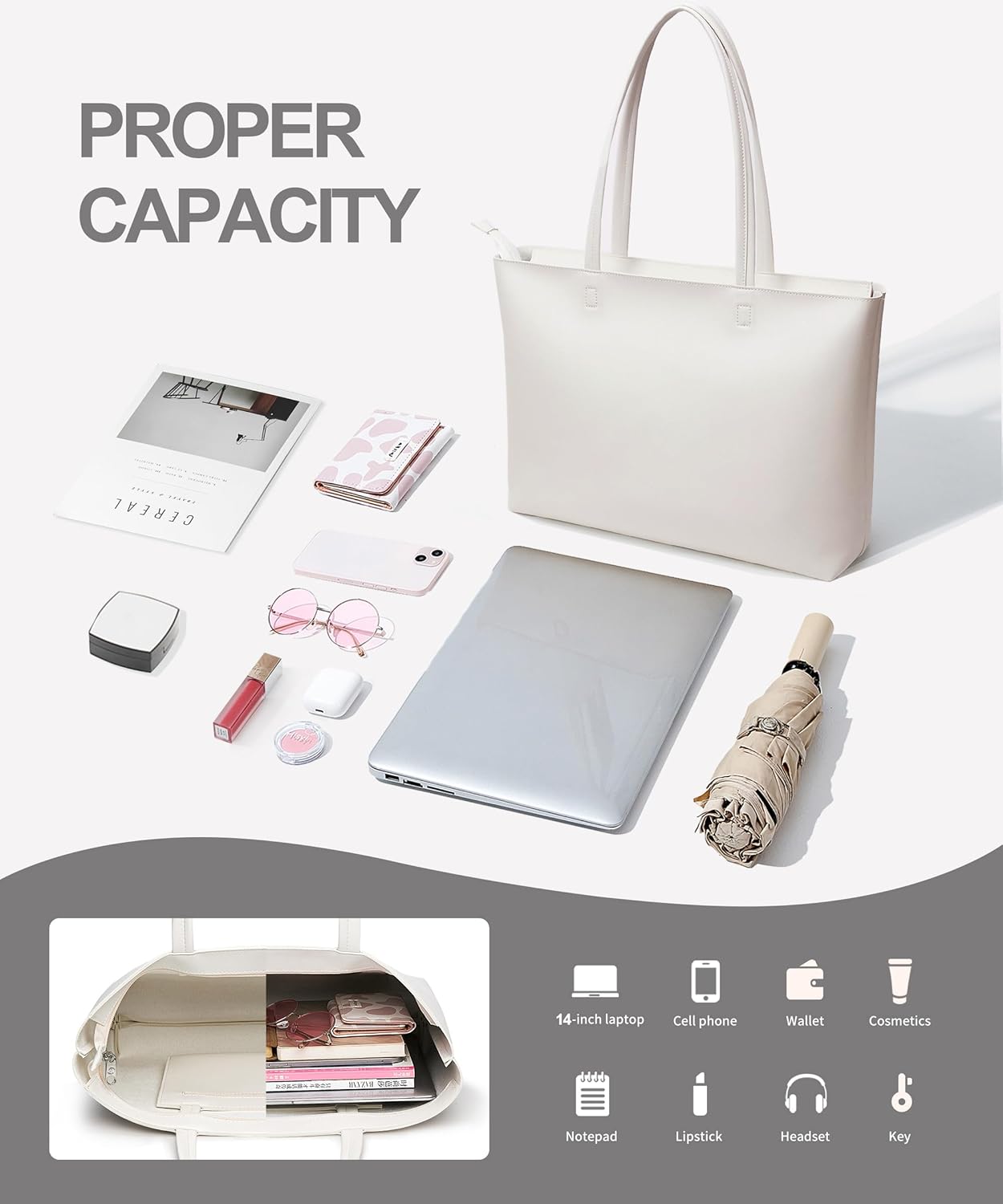 KALIDI Tote Bag Zipper Shoulder Bag Faux Leather Purses Satchel for Women Casual Handbag Work Dating College - Image 4