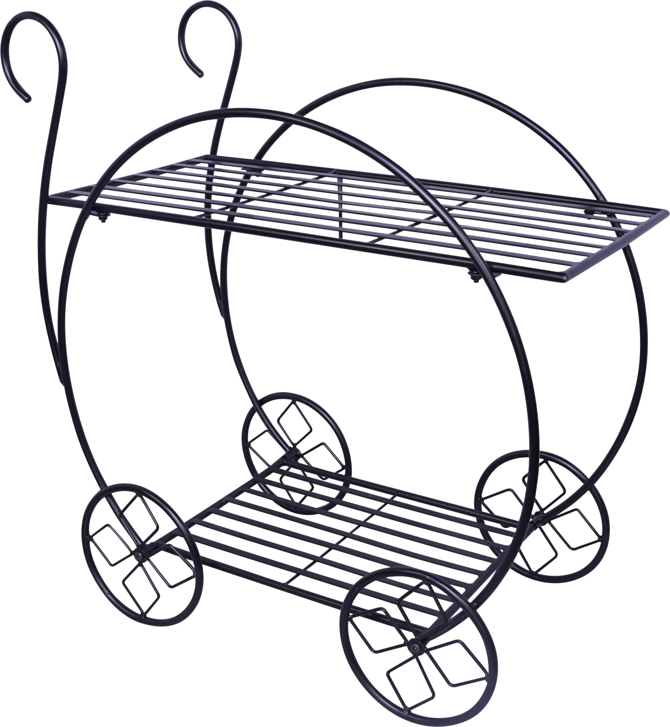 Bestfor Buying Metal Decorative Garden Cart Plant Display Stand Pot holder With Wheels in Classic French Parisian Style For Indoor and Outdoor Use, Patio, Yard, Lawn, Hallway, Conservatory