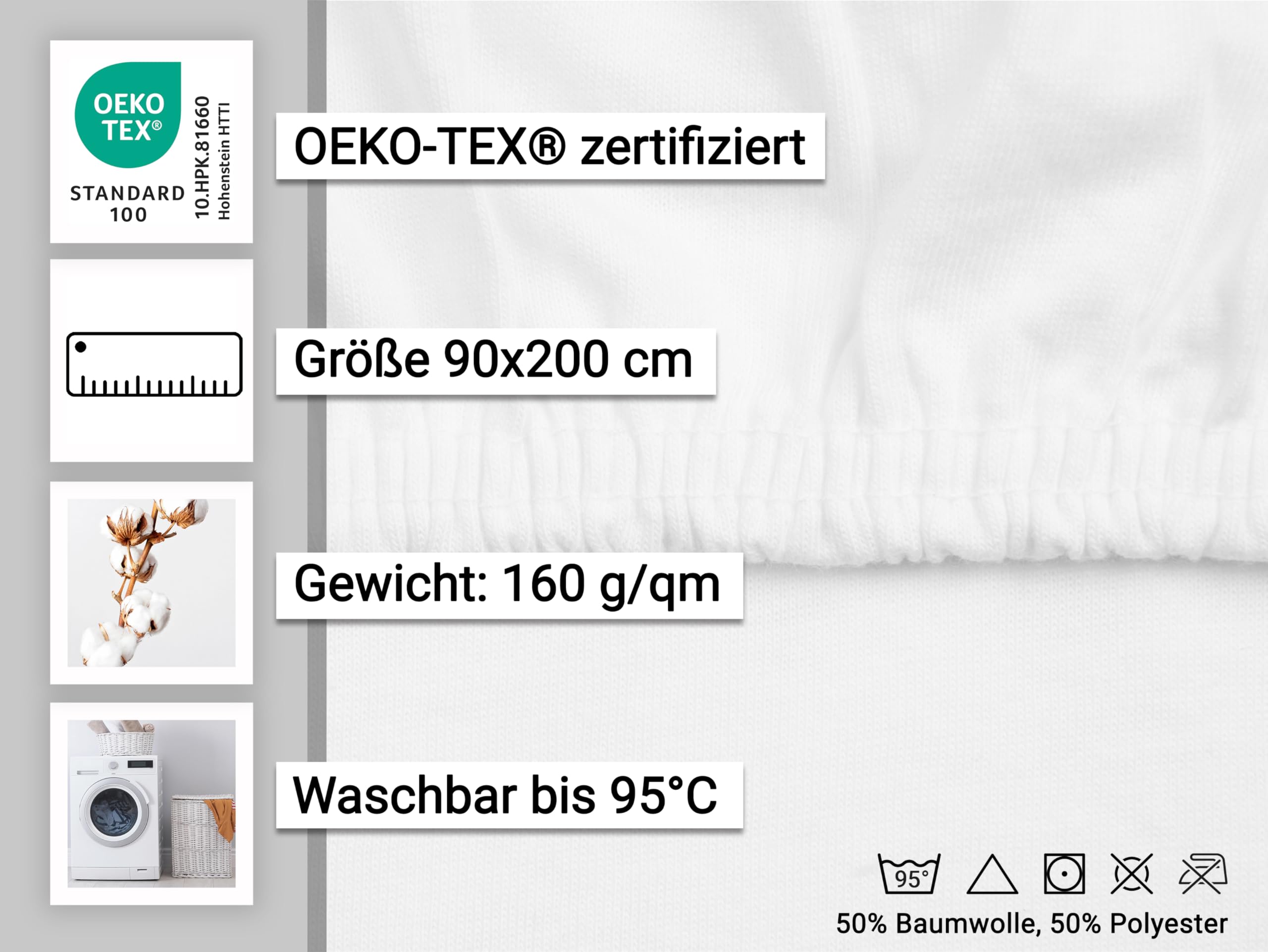 ZOLLNER 2er Set Spannbettlaken in 90x200 cm - mit eingearbeitetem Gummibund - Mischgewebe - waschbar bis 95°C - Hotelqualität - Oeko Tex® Zertifiziert