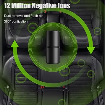 Labcharge Ionic Air Purifier for Home and Car - Filterless, 27dB Quiet, 12 Million Negative Ions, Portable (Black)