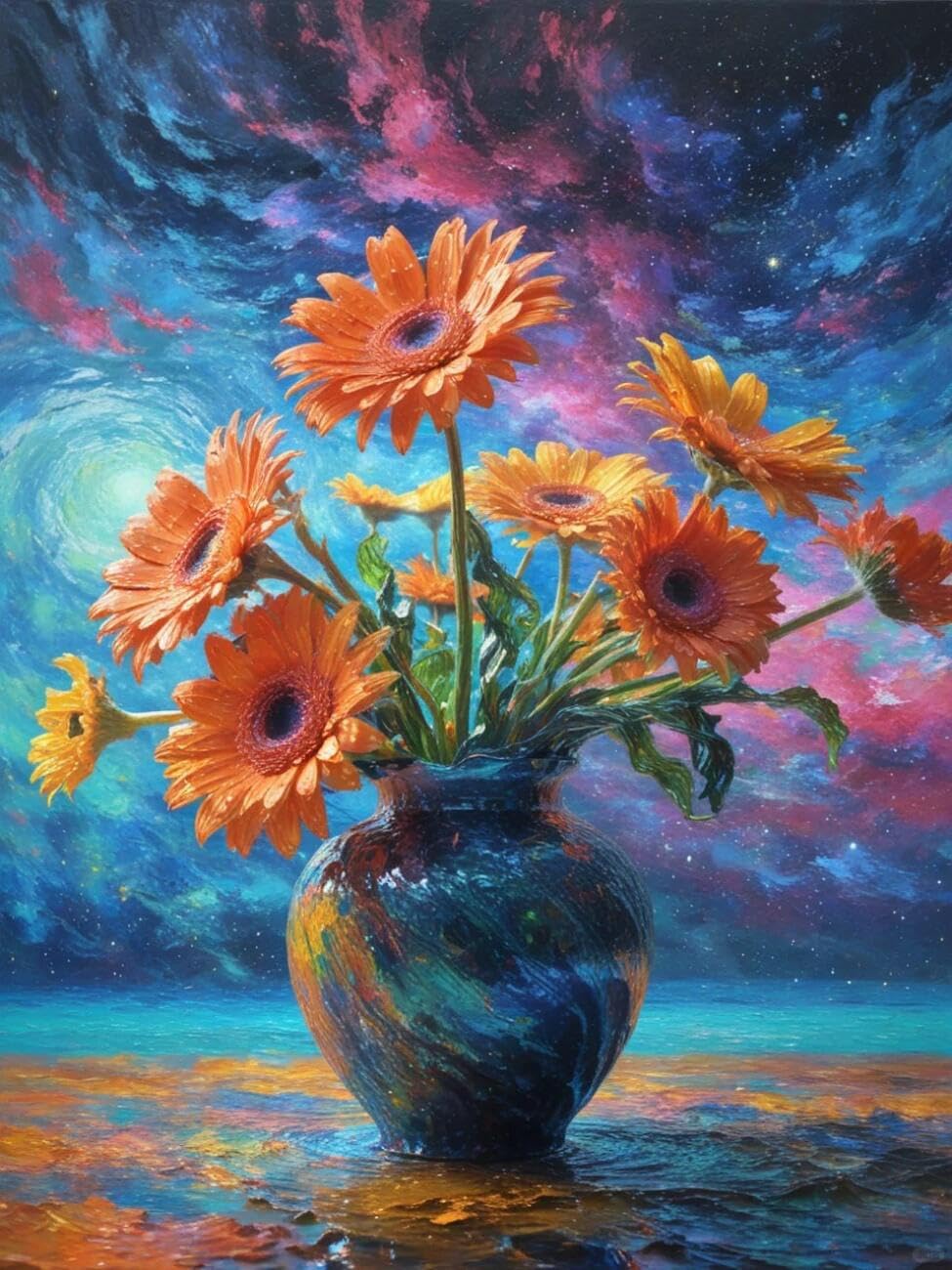 Henypt Cross Stitch Kits Chrysanthemums and the Starry Sky Flowers DIY Arts Aand Craft Kit for Adults Beginners with Accessories Home & Leisure/Gifts 14CT 40x50cm