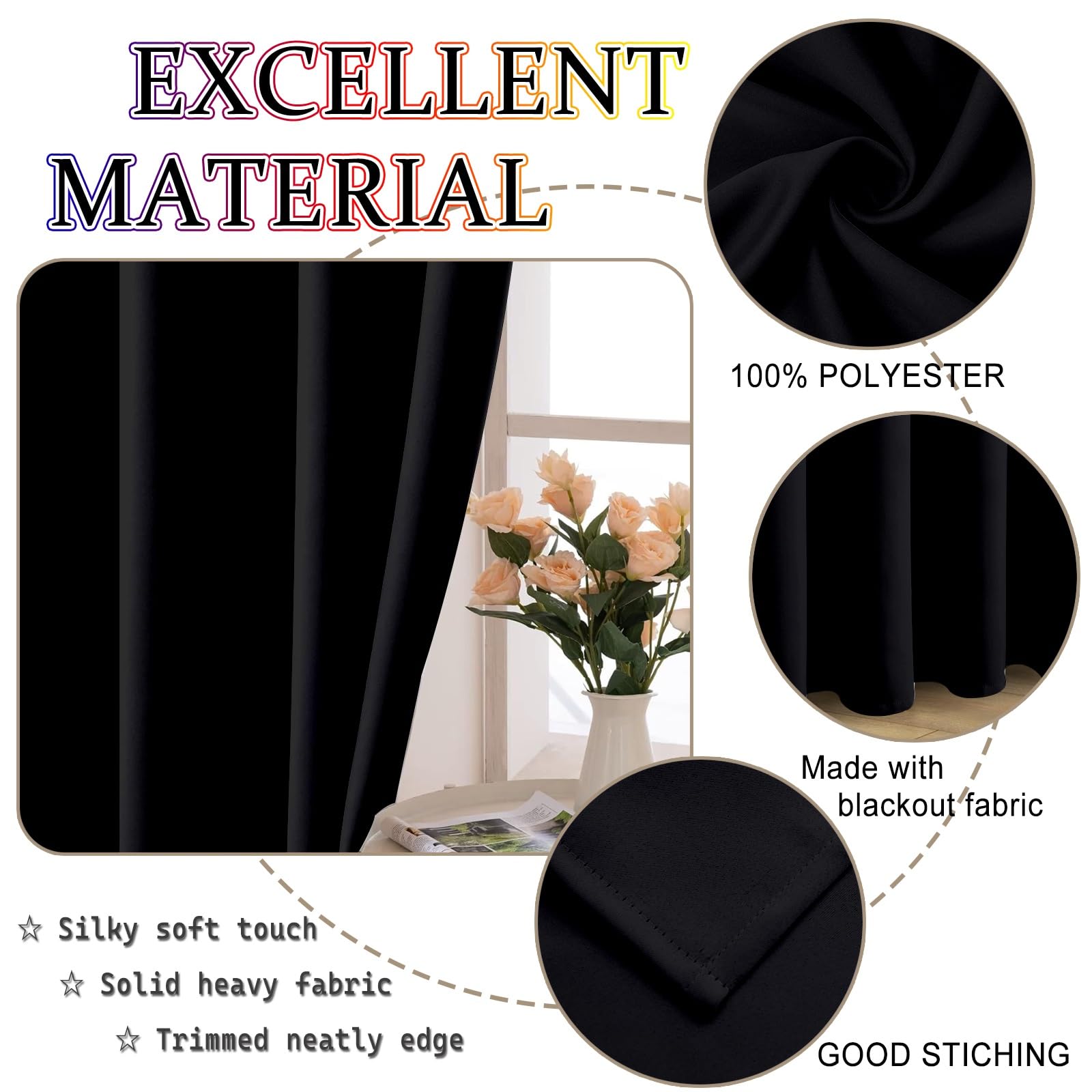Vorhang Blickdicht Thermovorhang 140 x 140 cm Einfarbige/Winter Extra Warm/Modern Thermovorhang Fenster/Gardinen für Wohnzimmer, Schwarz