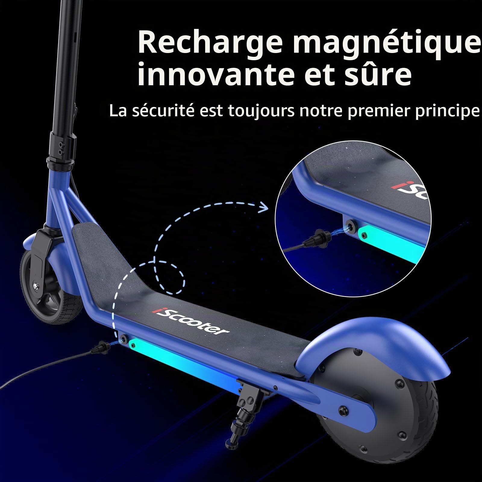iScooter Trottinette électrique pour Enfants de 6 à 12 Ans, 3 Modes de Conduite (5, 10, 16 km/h), avec Affichage numérique LED et lumières, Hauteur réglable, portée jusqu'à 9 km et 75 kg