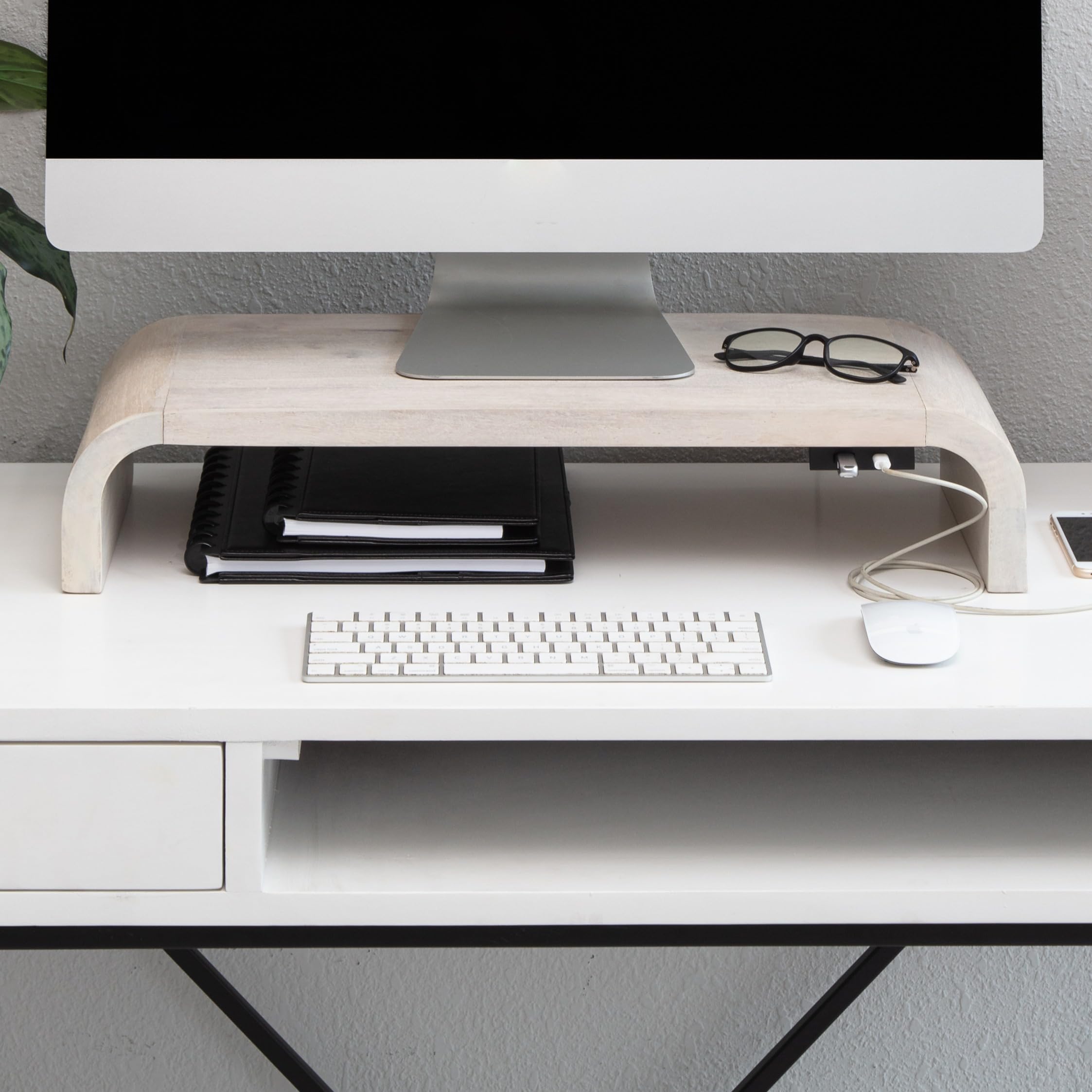 Anji Mountain Wood Monitor Stand Riser Desk Desktop Organizer Table for Home, Office Workspace, Laptop Riser, Ergonomic Design Stand for Gaming Setup,