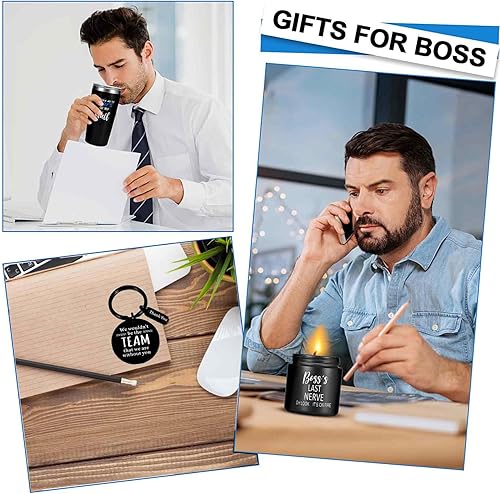Miniatura 5 de Regalos para jefe, regalo del día del jefe para hombre, Navidad, Día de Acción de Gracias, regalos de cumpleaños para jefes líder, Vaso+Llavero+Vela