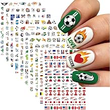 10 Sheets World Cup Soccer Sticker, 2026 Soccer Nails Art Sticker, World Cup Foot Ball Stickers, Colorful Pattern Stickers, Flag Football Nail Decals for Women Decor
