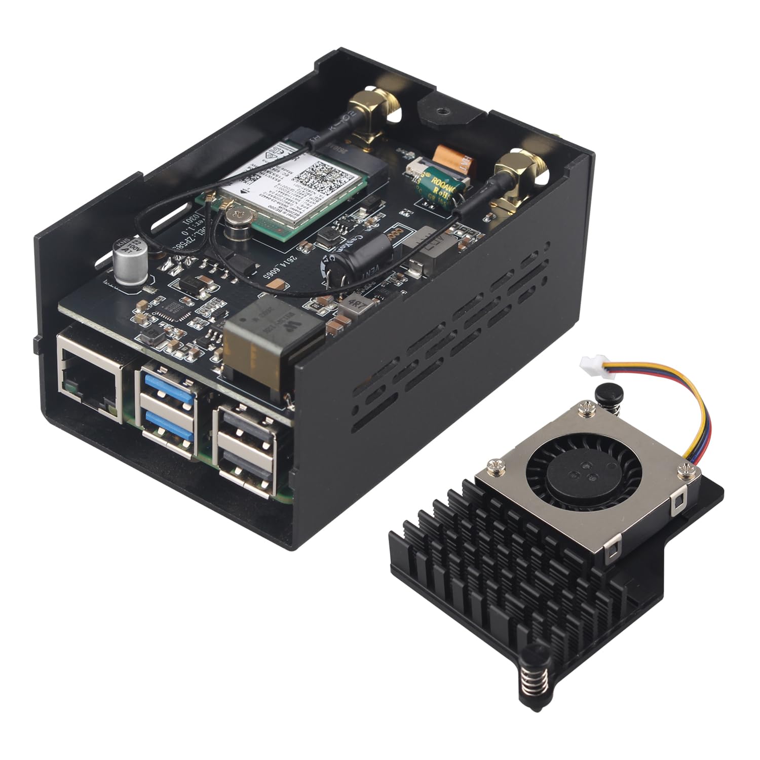 ZDE ZP585 PoE+ HAT PCIe do M.2 E Key WiFi7 6 6E 5 HAT adapter z ZC501 obudowa ze stopu aluminium ZP536 aktywna chłodziarka do Raspberry Pi 5 obsługa Google TPU WiFi 7 BE200 WIFI6E AX210 MT7922 WIFI6