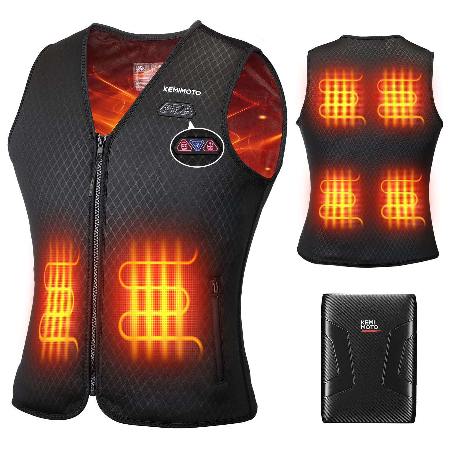 KEMIMOTO Gilet Riscaldato Donna, Elettrico Gilet Riscaldato con Batteria 10000mAh, USB Giubbotti Riscaldati con 3 Temperature per all’aperto Lavoro Sci Escursionismo Caccia Moto(Con Batteria 10000mAh)