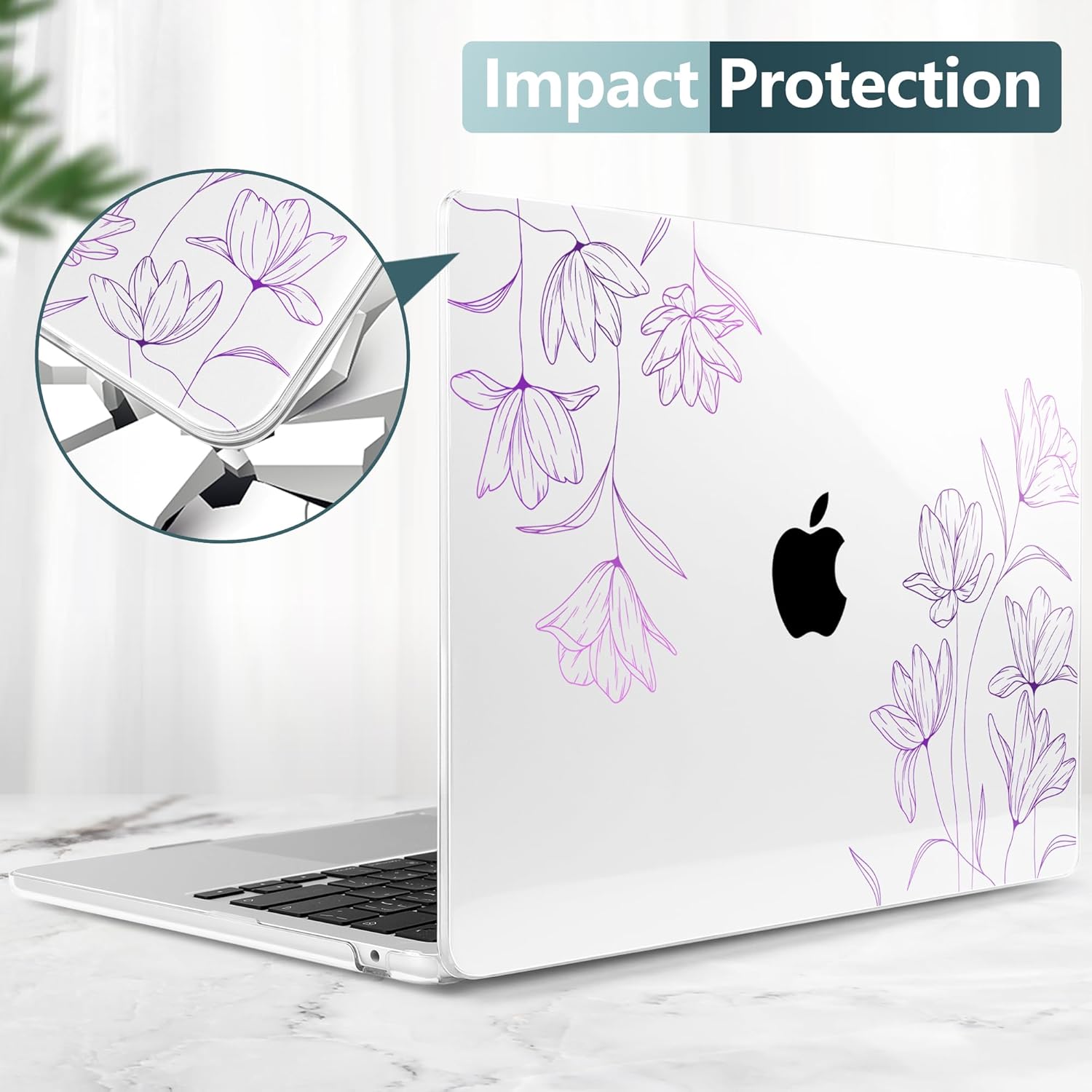 TWOLSKOO for MacBook Air 15 inch Case 2025 2024 2023 Release M4 A3241 M3 A3114 M2 A2941, Plastic Hard Shell & Screen Protector & Keyboard Cover & Type C Adapter, Engraved Floral2 - Image 5