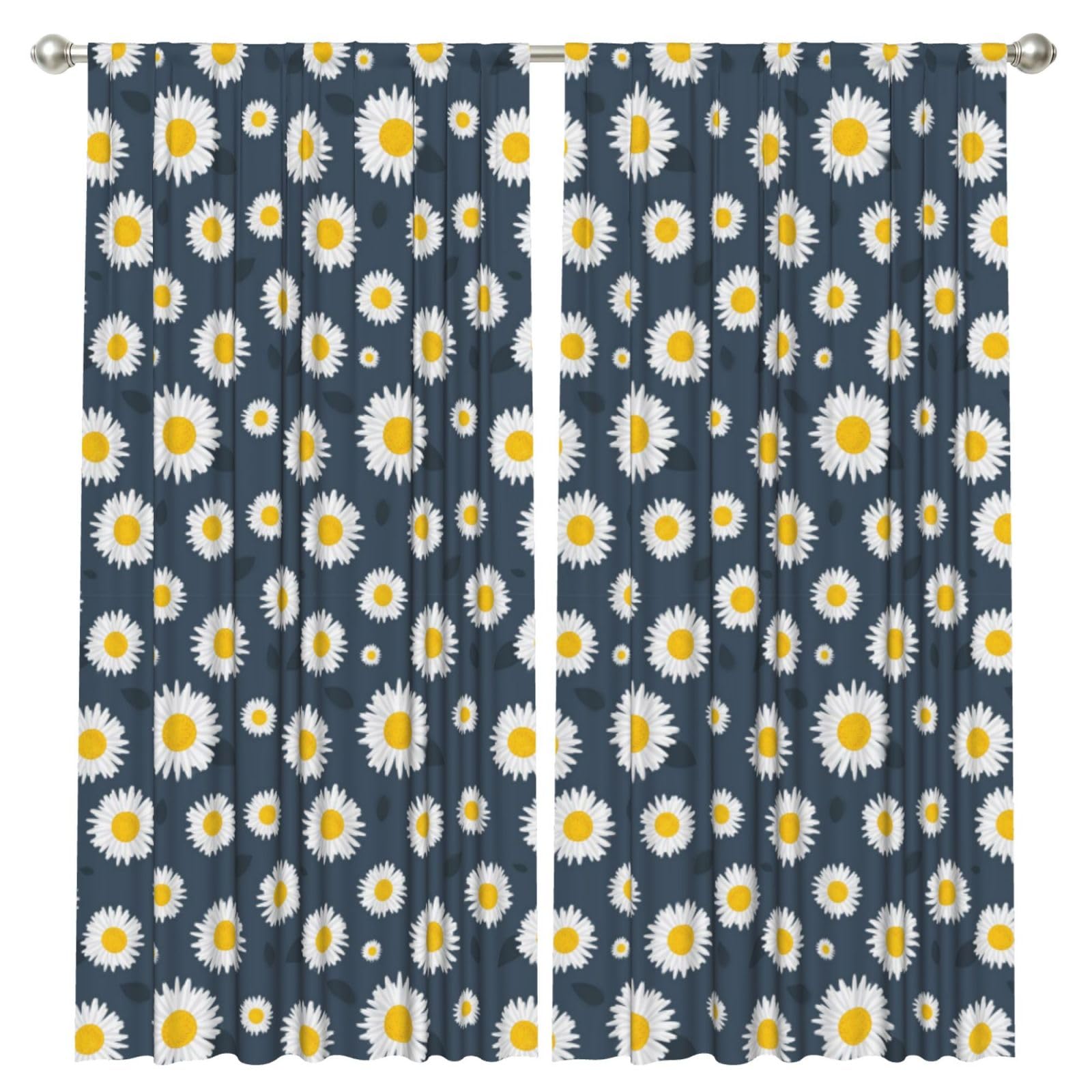 InOmak Sunflower Daisy Floral Neck, 2 Panels Window Curtains 52 x 84 Inch Blackout Curtains for Living Room Bedroom