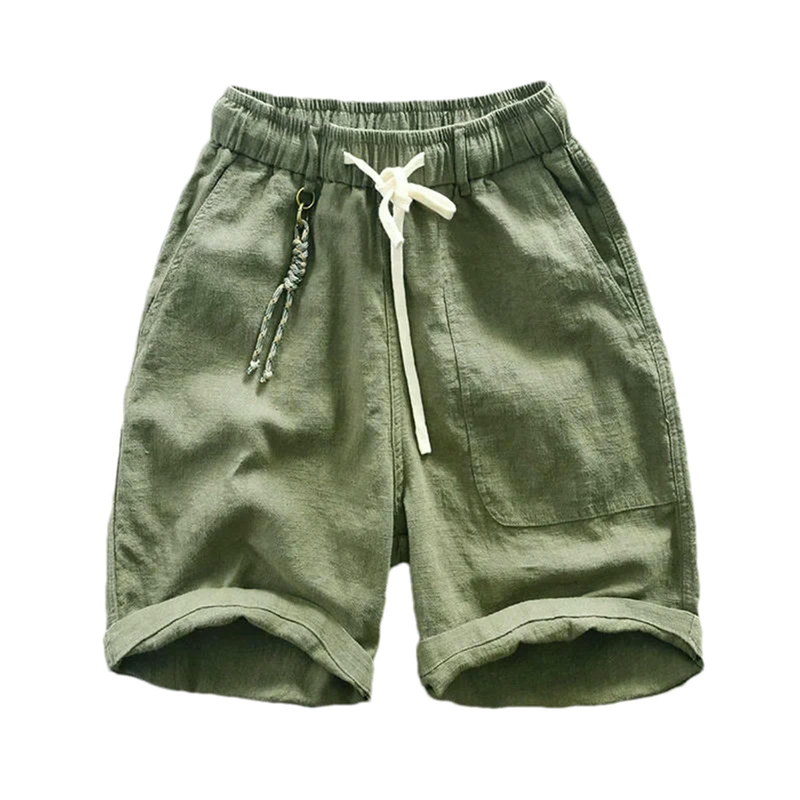 Letnie spodenki z bawełny i lnu, odzież męska, cargo, streetwear, jednokolorowe, męskie spodnie