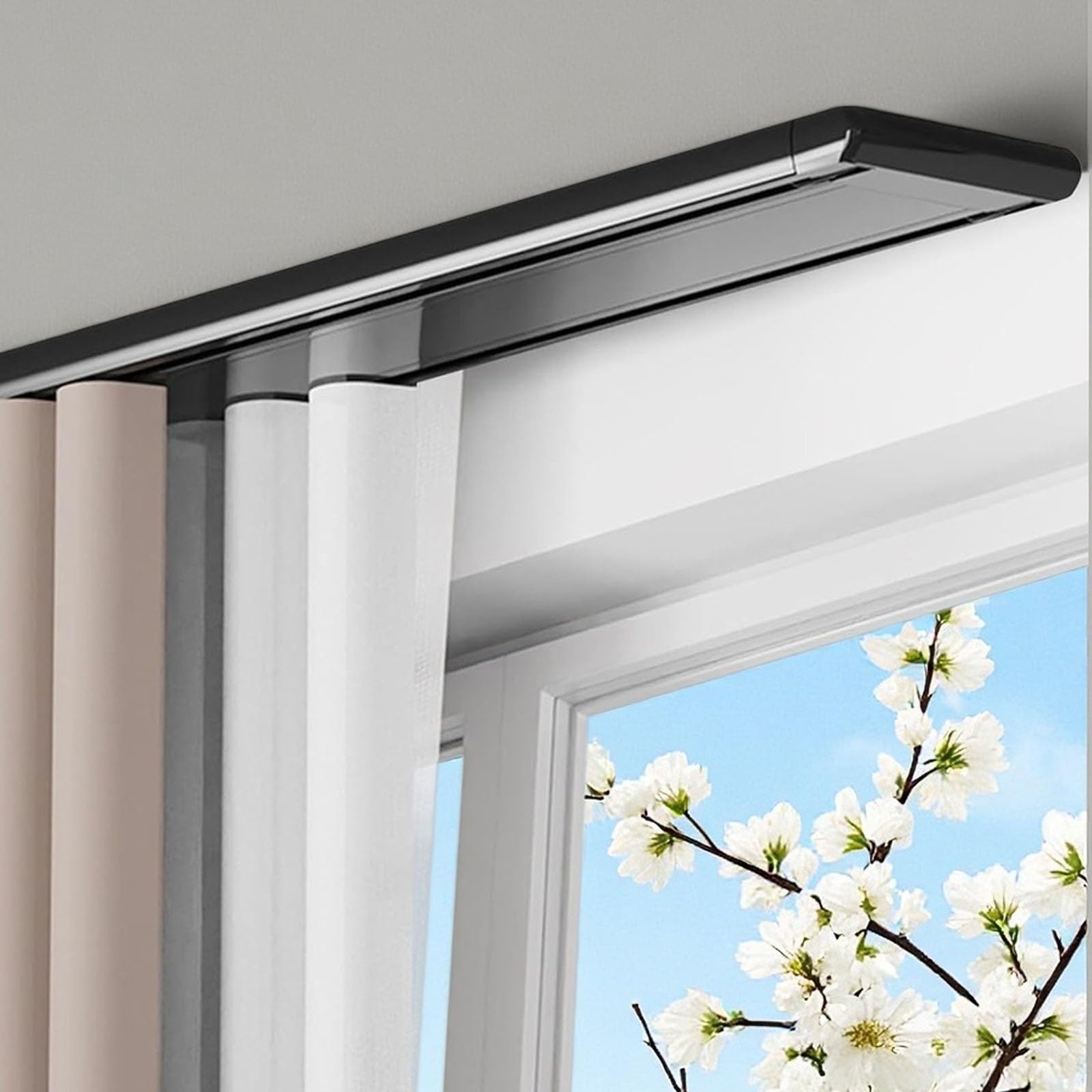 Double Row Ceiling Curtain Track, Modern Sliding Curtains Tracks Mount Top Mount Slide Curtain Rail for Studio Apartment Hospital Shared Bedroom White Grey(Black,2.5m(8.2ft))