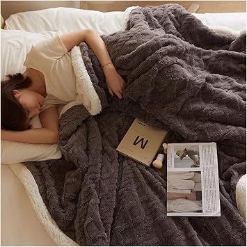 Dxcaicc Super Soft Flannel Cozy Blankets,Double Sided Thick Blanket,Textured Fleece Blanket,Lightweight Plush Cozy Fleece Blankets,Throw Blanket for Couch,Bed,Dark Gray,100x150cm