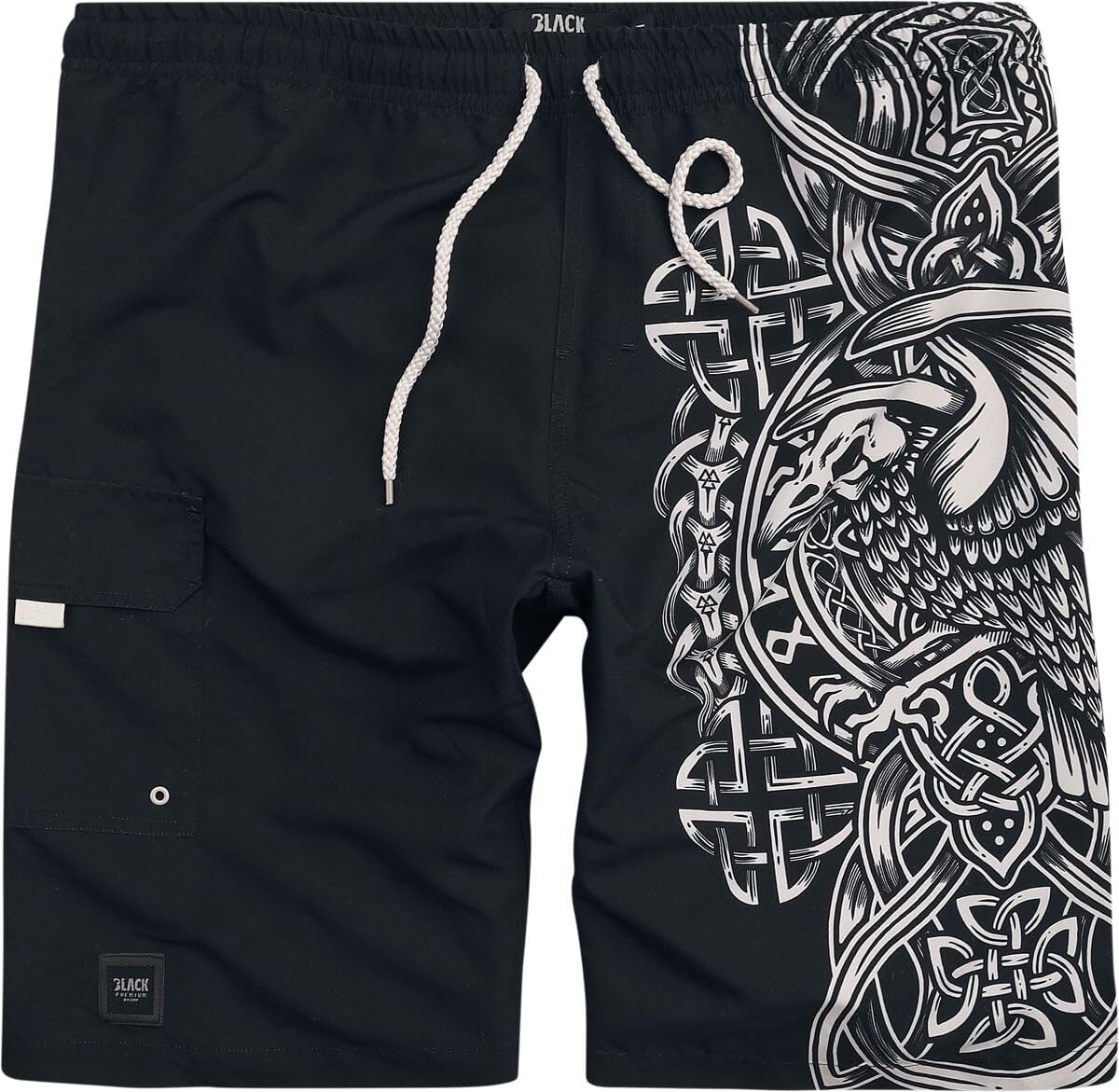 Black Premium by EMP Herren Schwarze Badeshorts mit keltisch anmutendem Raben-Print