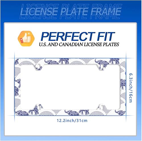 Miniatura 7 de Marco de matrícula de elefante de acero inoxidable a prueba de óxido, divertida cubierta decorativa con tornillos, tamaño 12.3 x 6.3 pulgadas,
