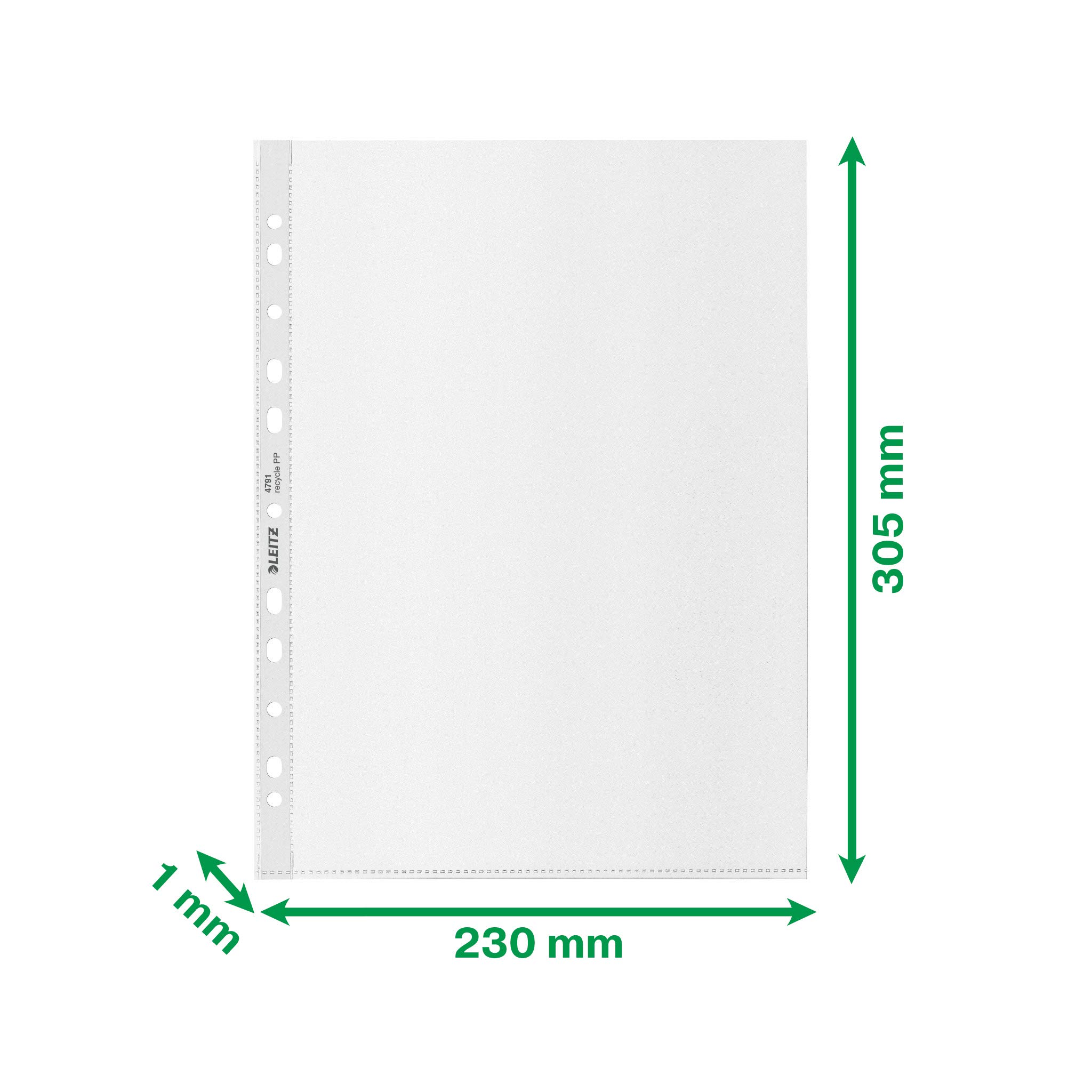 Leitz A4 Prospekthüllen, 100 Stück, Universallochung , Matte Oberfläche, 100 Mikron Folienstärke, 100% recyclebar, Umweltfreundlich, Recycle-Serie, Farblos, 47910003