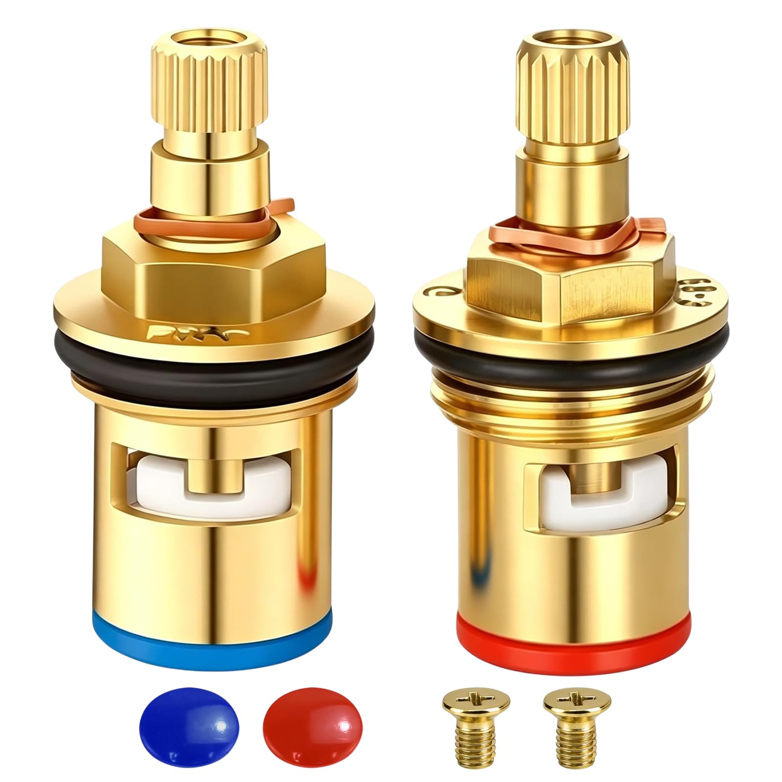 1 Pair Universal Tap Cartridge Replacement, 1/4 Turn Solid Brass Ceramic Mixer Tap Cartridge, Hot and Cold Inserts, Durable Faucet Repair Kit for Bathroom Basin Kitchen Sink Shower Taps