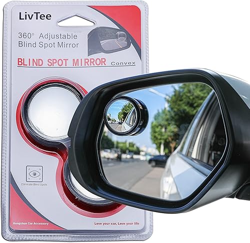 LivTee 2 espejos redondos de punto ciego, vidrio HD y carcasa ABS, espejo retrovisor convexo de gran angular con palo ajustable para automóvil