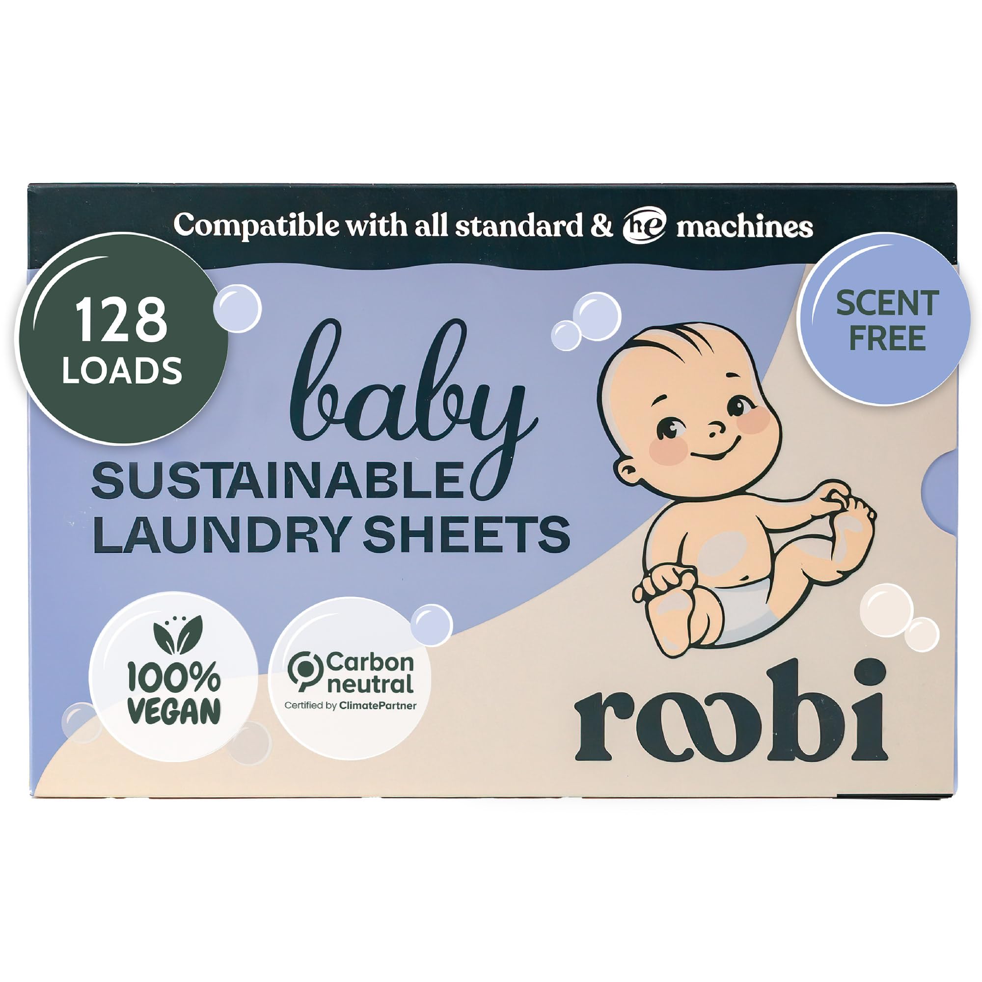 Roobi Baby Laundry Detergent Sheets. Specially Formulated for Sensitive Skin. Newborns, Infants & Toddlers Clothes. Unscented. Up to 128 Loads