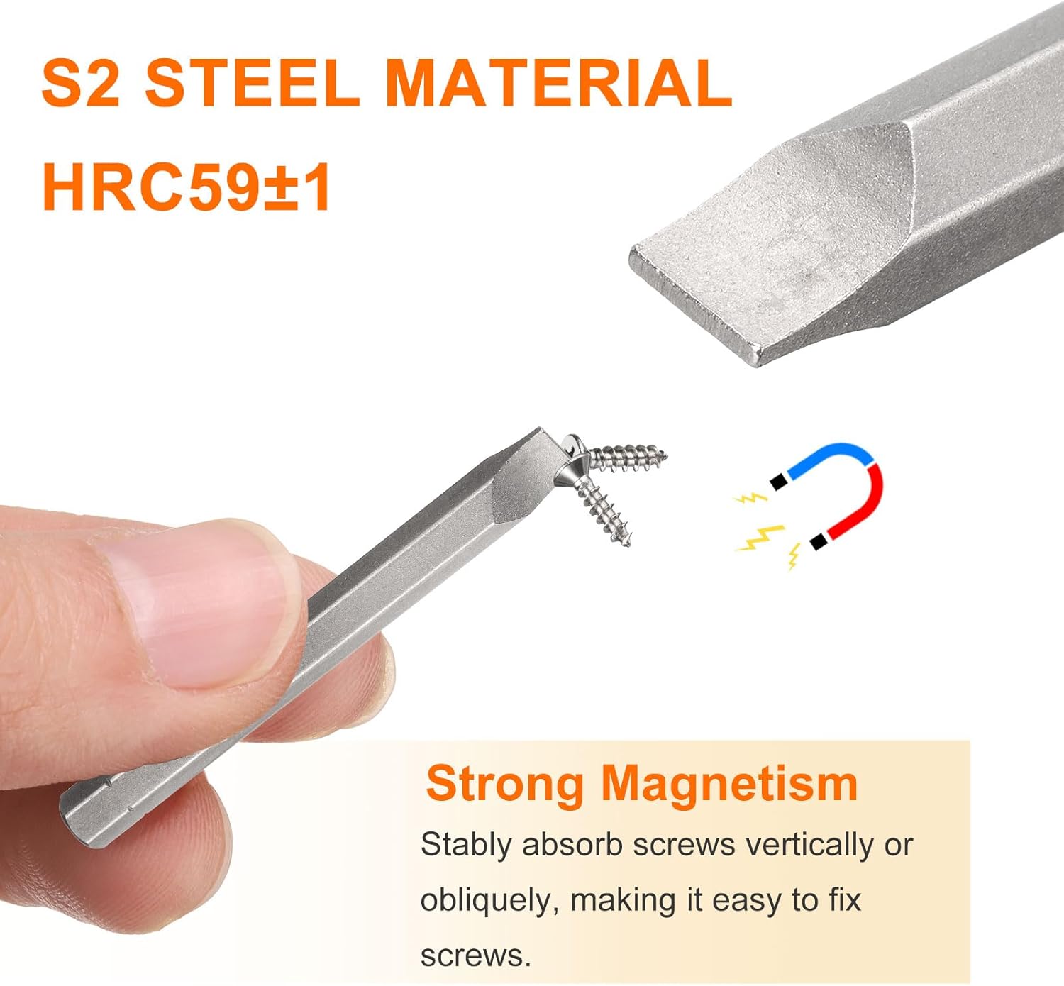 HARFINGTON 3pcs SL8 Slotted Screwdriver Bit 5/16" Hex Shank 80mm/3.15" Length Magnetic Flat Head Hex Bits S2 Steel Screw Driver Bit for Impact Electric Screw Driver Power Tools, Grey
