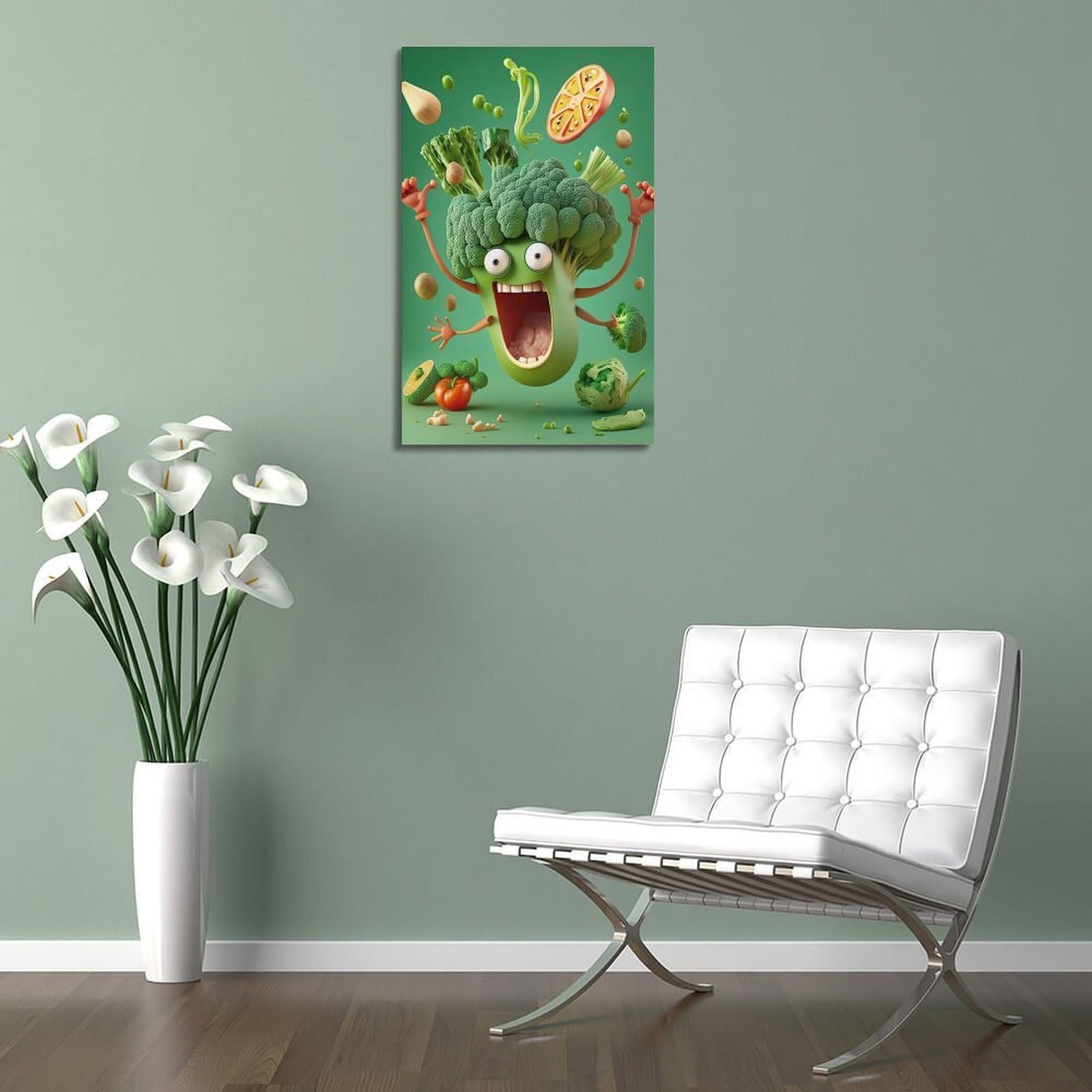 LNSIZH Essen-Poster, Angriff des fröhlichen Brokkoli-Poster, dekoratives Gemälde, Leinwand, Wandposter und Kunstdruck, moderne Familienschlafzimmer-Dekoration, Poster, 50 x 75 cm